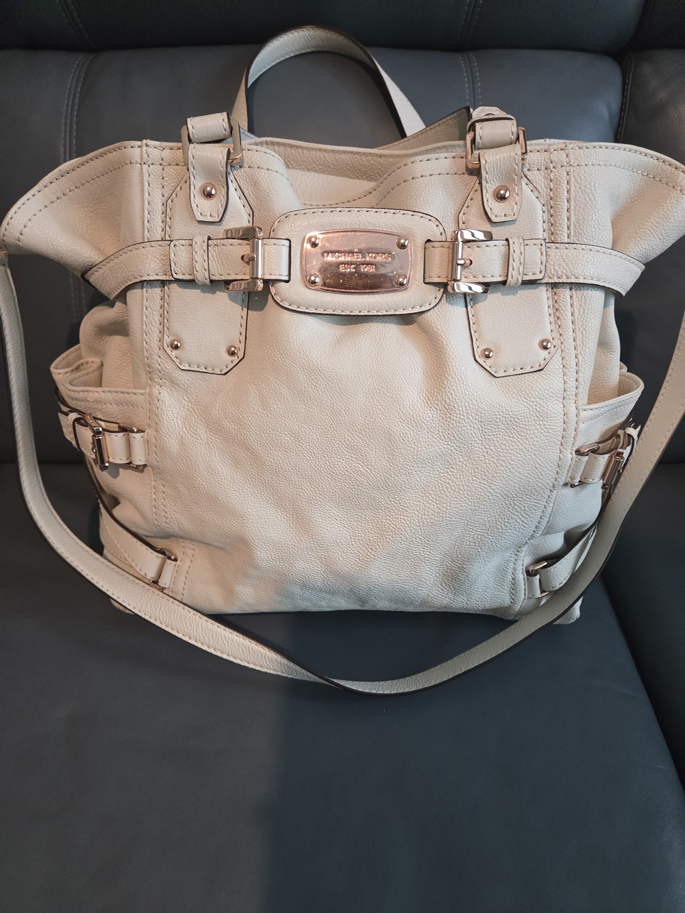 Michael Kors Cream Pebbled Leather Hamilton Tote Shoulder Bag Rose Gold Hardware